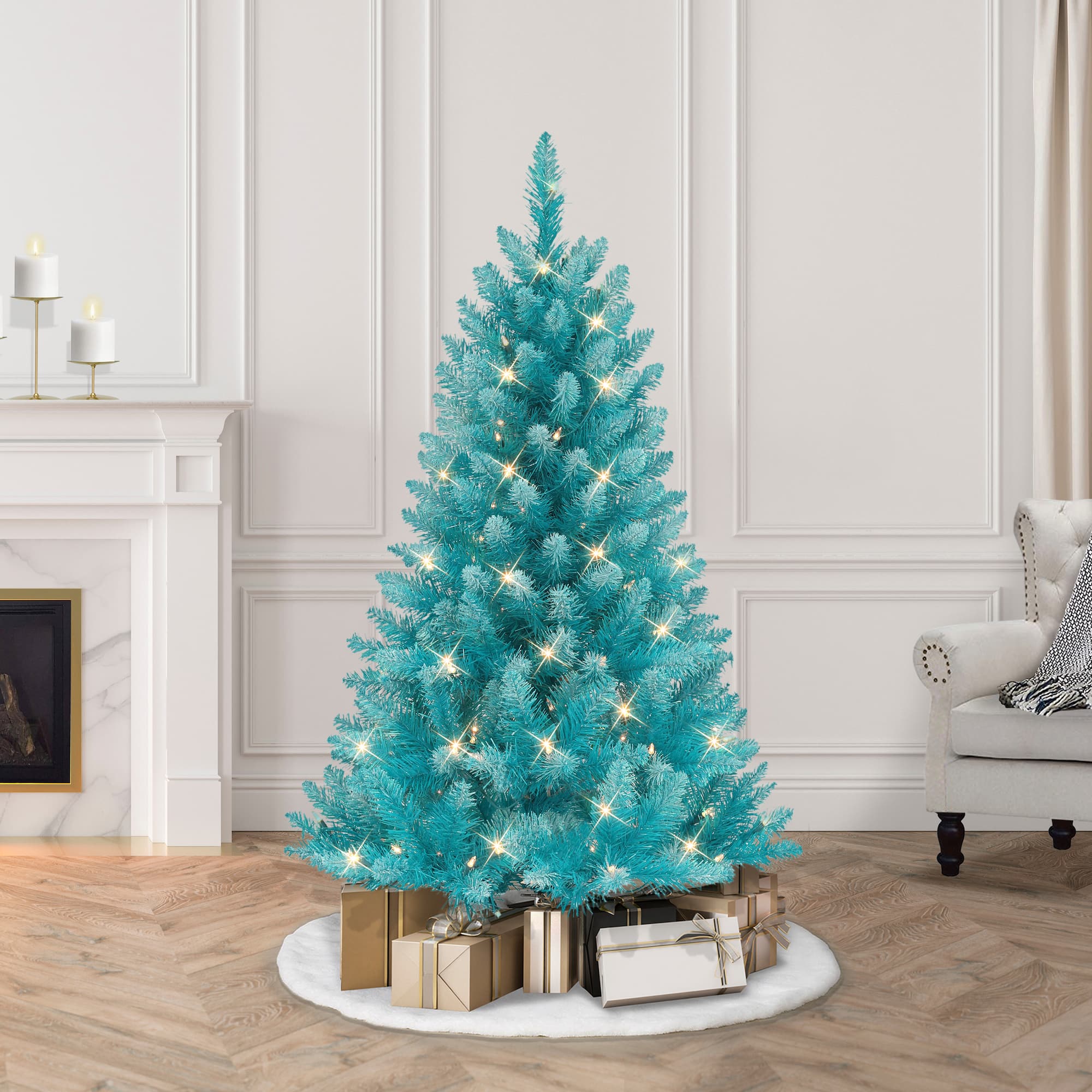 4ft. Pre-Lit Fashion Teal Artificial Christmas Tree, Clear Lights